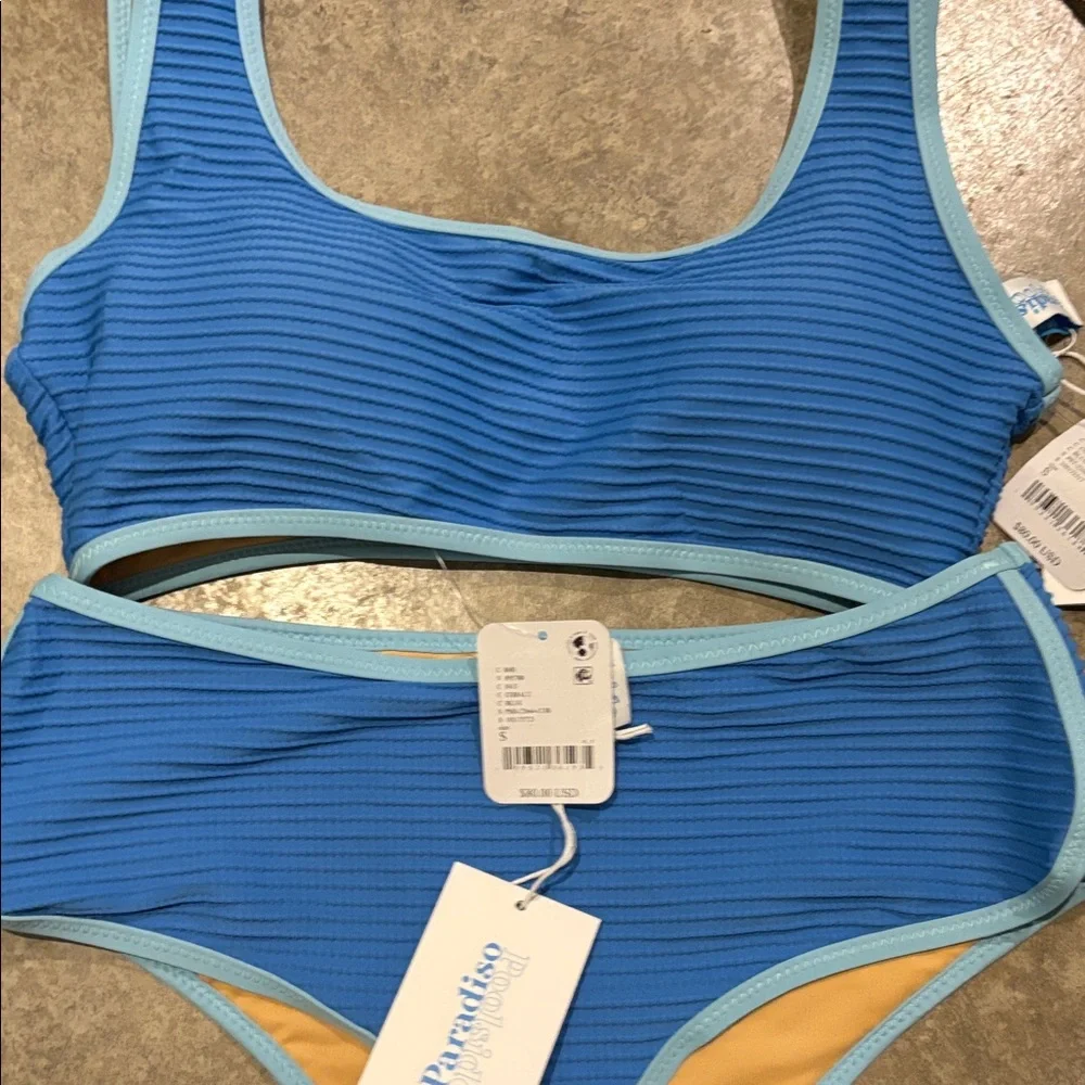 Blue Poolside Pardiso Ribbed Two-Piece Swim Set Size S NWT - Picture 4 of 9